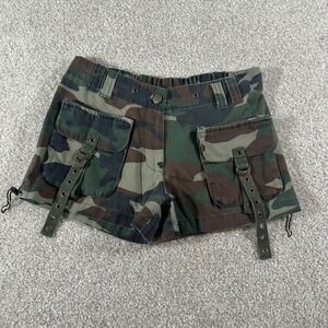 Vtg Grunge Riflessi Camo Cargo Mini Shorts Womens M Woodland Utility Gorpcore